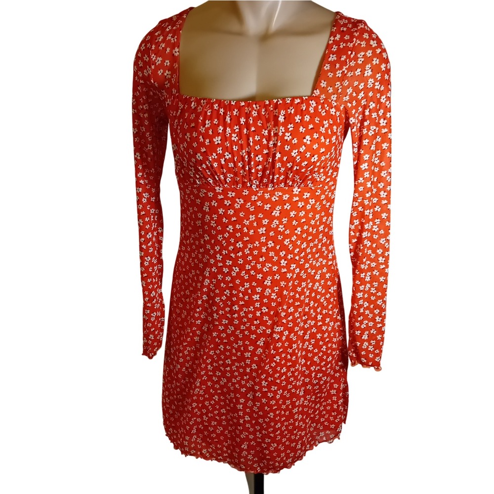 H&M Divided Floral Sheer Sleeve Mesh Mini Dress Cottagecore Bohemian Festival S